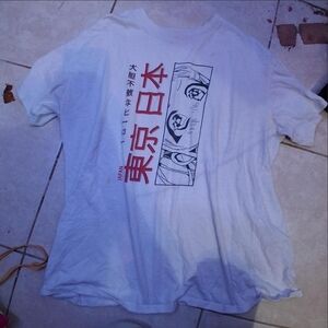 White Graphic T-Shirt with Red and Black Design